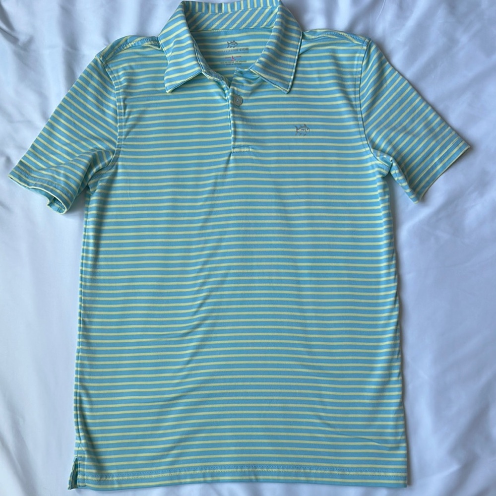 Boys Southern Tide Striped Polo Shirt - Blue and White